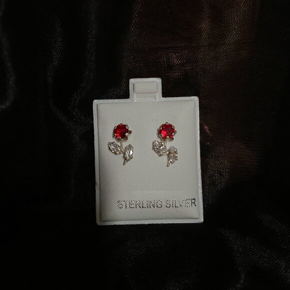 Red Gemstone Flower Earrings - Picture 2 of 3